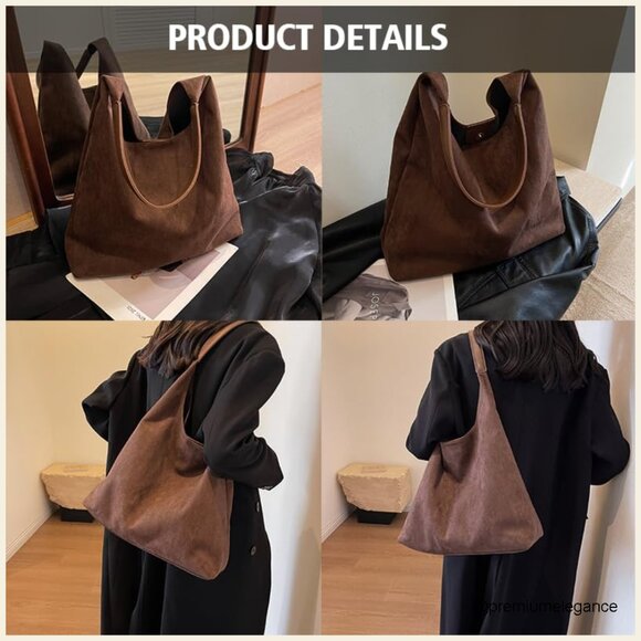 Faux Suede Hobo Tote Bag Large Capacity Everyday Purse - Picture 2 of 7